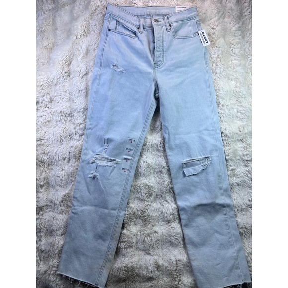 Old Navy Denim - Old Navy Sky-Hi Straight Ankle Jeans Womens 6 Light Wash Distressed High . A32